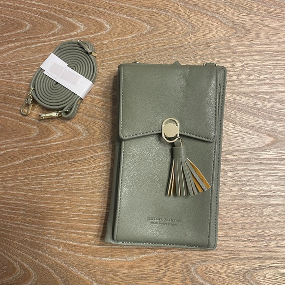 NWOT Sage Green Crossbody Bag with Tassel - Picture 2 of 10